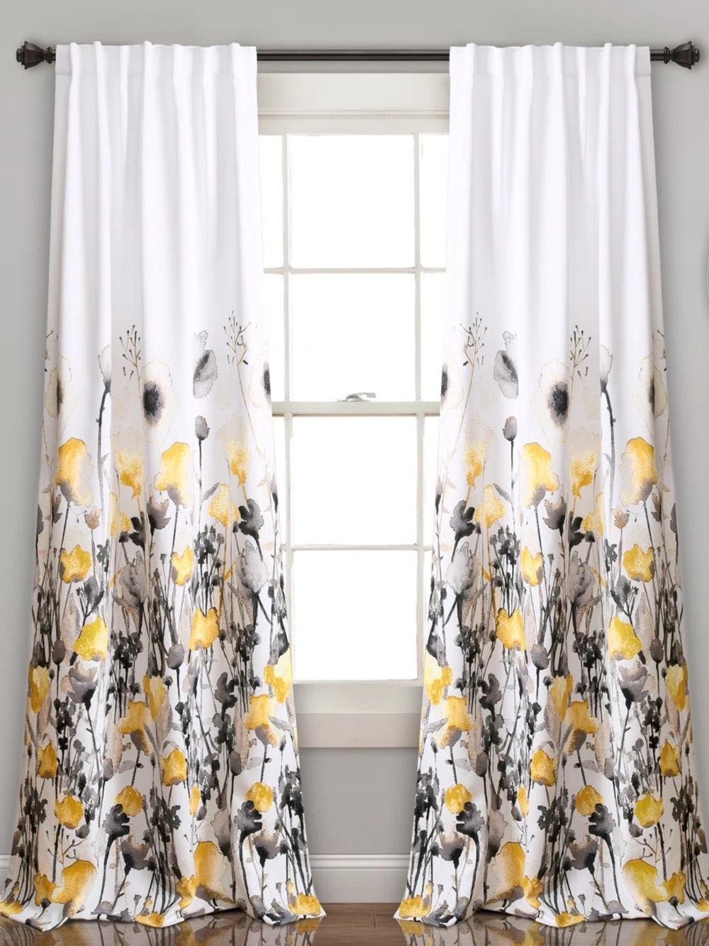 Half Moon Zuri Flora Room Darkening Yellow Gray Curtains 52x95 Lot of 8 EUC